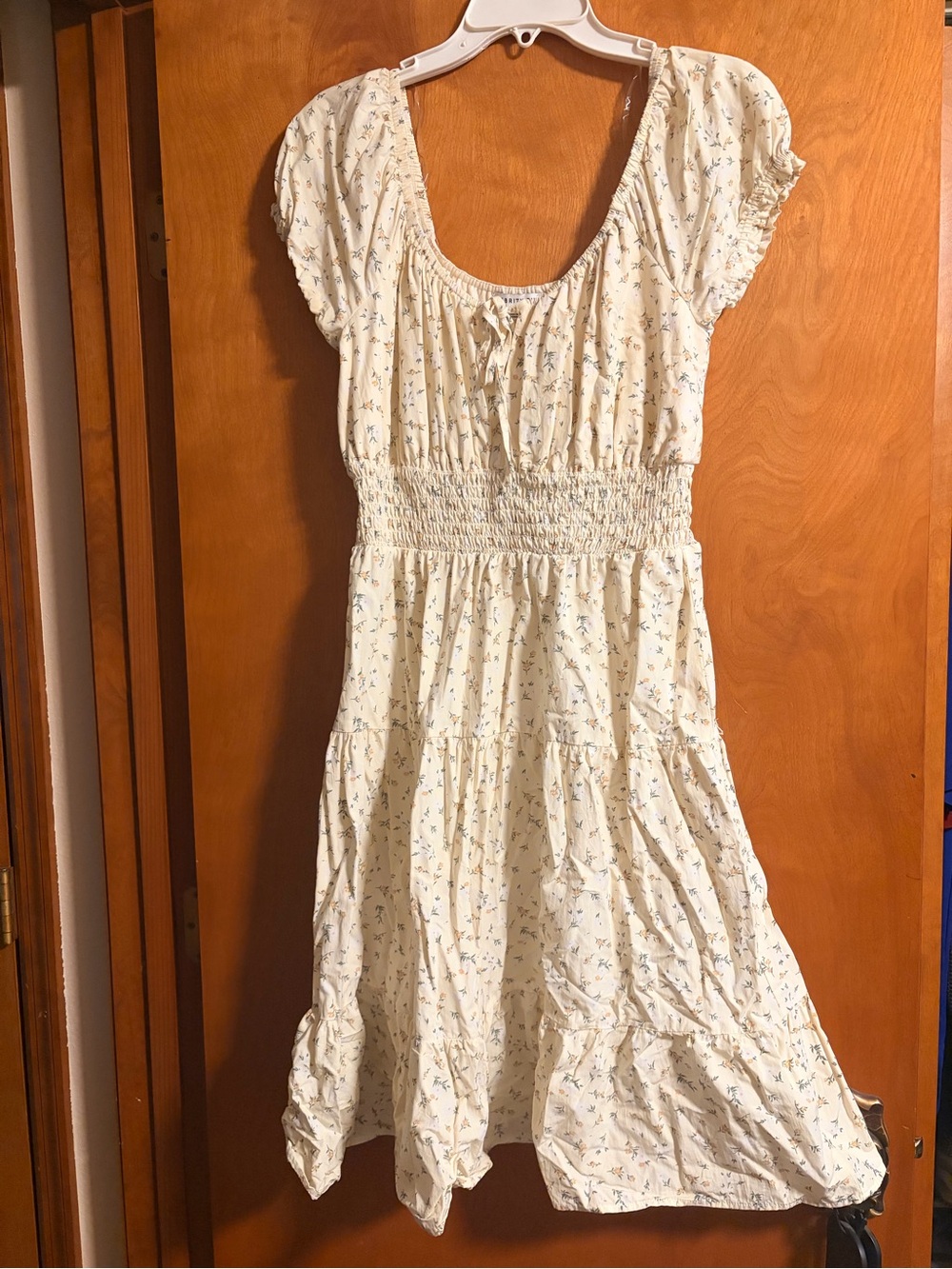 Butter Yellow Puff-Sleeve Smocked Waist Dress